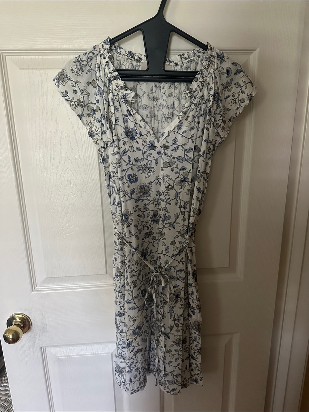 LOFT - White Floral Midi Dress with Blue Print
